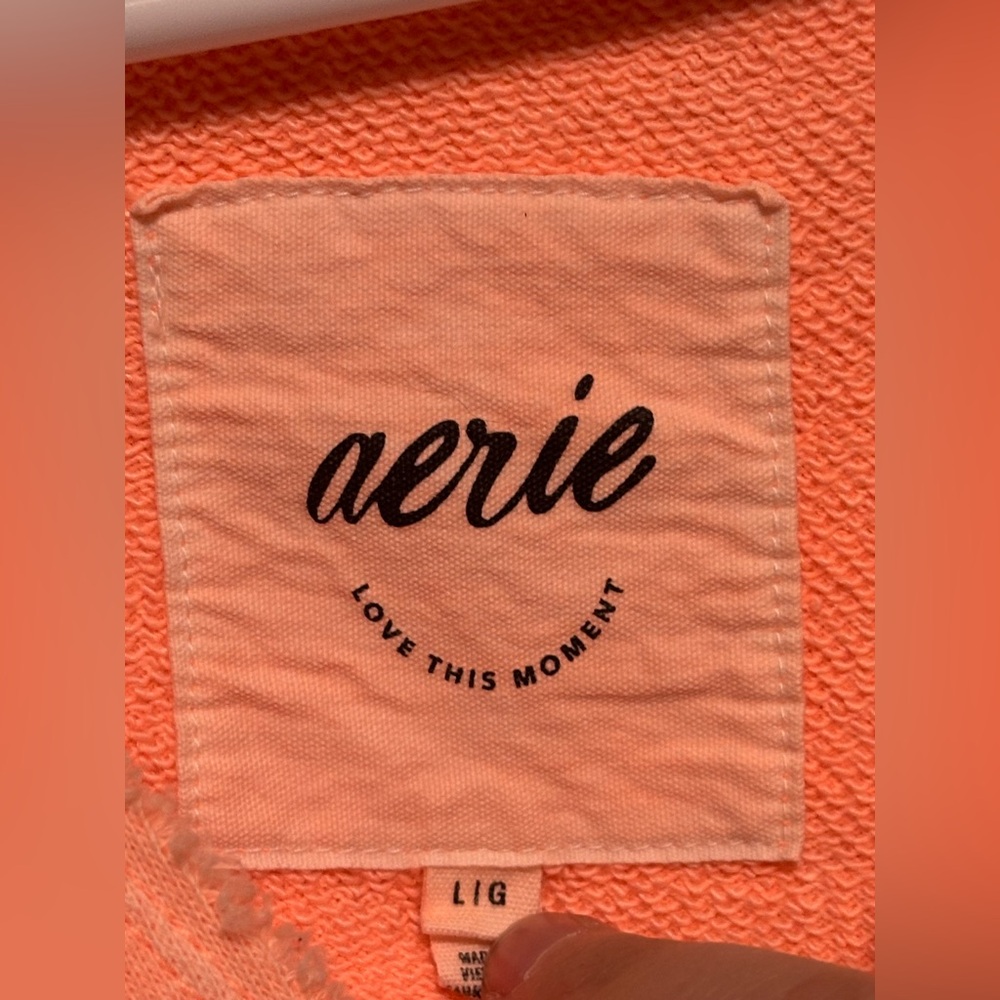 aerie Coral V-Neck Hoodie Sweater - Picture 3 of 4